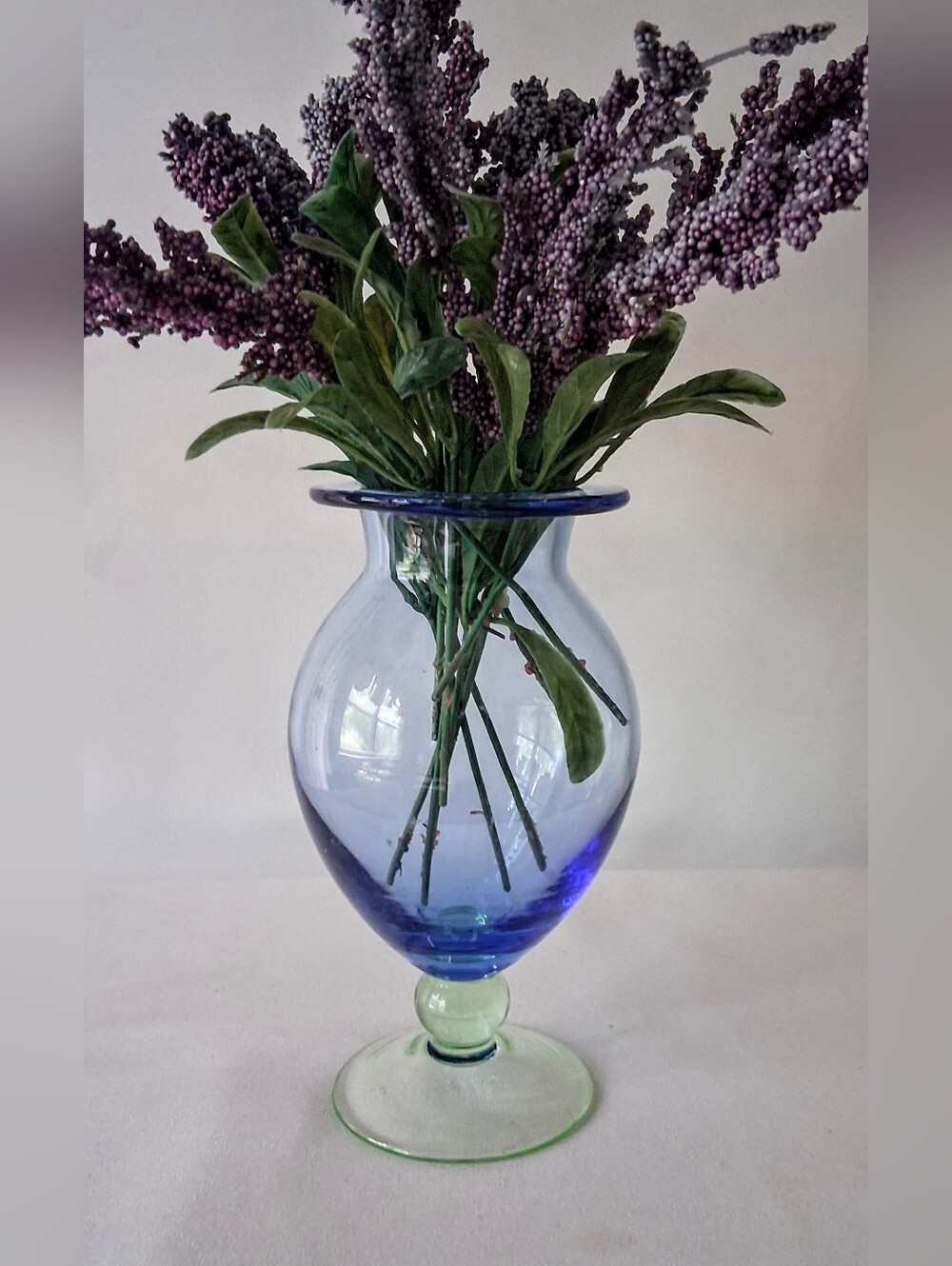 Vintage Tiffin Pedestal Vase - Blue & Green Glass Mid Century